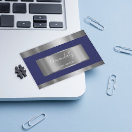 Cartão De Visita Marinho Elegente com Cinza Prata Profissional