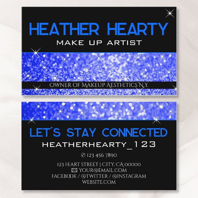 Cartão De Visita Marinho Escuro de Luxo Glamour Azul Brilhante Glam (Criador carregado)