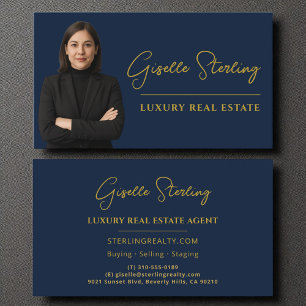 Cartão De Visita Marinho Imobiliário do Luxo - Dourado Script Azul