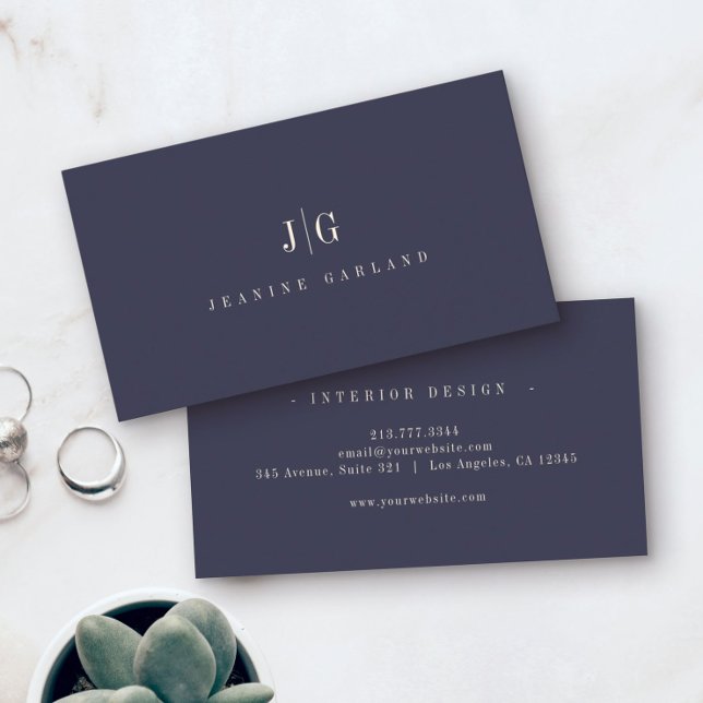 Cartão De Visita Marinho Mínimo de Monograma Simples Profissional E (Stylish, elegant and professional. Make this understated business card part of your branding!)