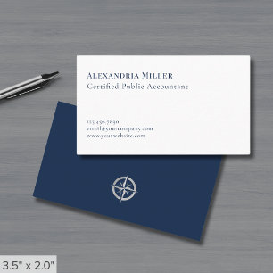 Cartão De Visita Marinho mínimo elegante azul e branco