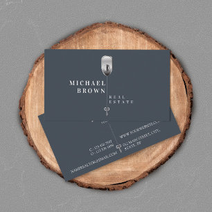 Cartão De Visita Marinho Moderno Chave Metálica Imóveis