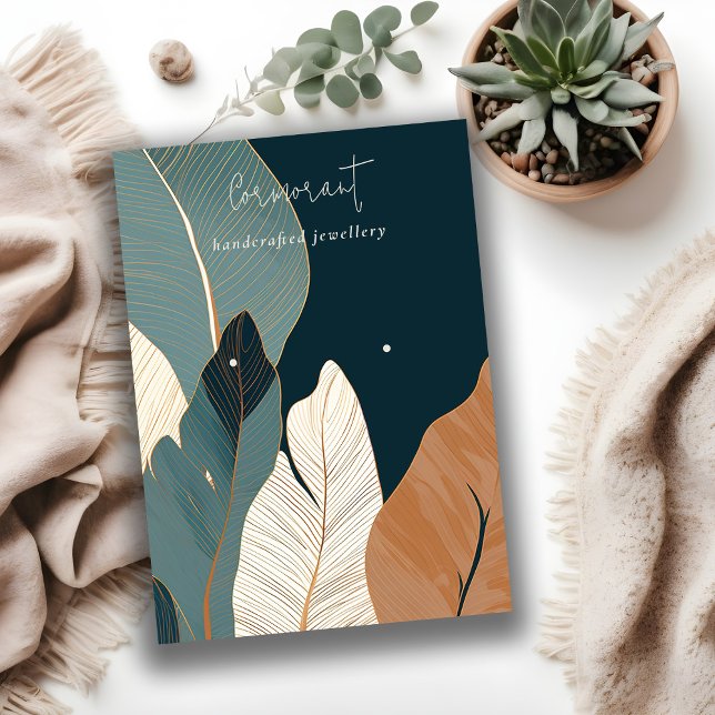 Cartão De Visita Marinho Rust Dourado Folheto Tropical com Earração (Criador carregado)