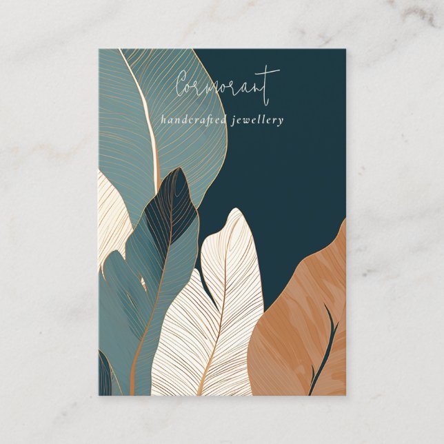Cartão De Visita Marinho Rust Vazio Tropical Leaf Dourada Jewelry D (Frente)
