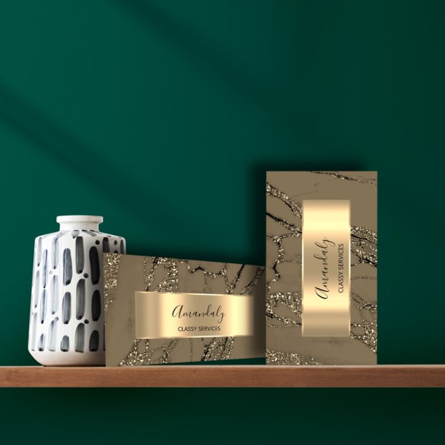 Cartão De Visita Marketing Afiliado Consultoria Dourada em Mármore  (Criador carregado)