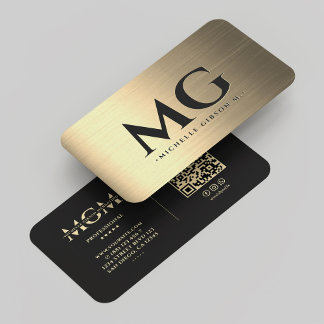 Cartão De Visita Marketing Black Faux Dourado Monograma Elegante Mo