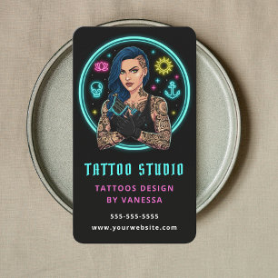 Cartão De Visita Marketing de Estúdio de Tatuagem de Artista de Tat