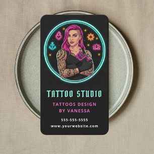 Cartão De Visita Marketing de Estúdio de Tatuagem de Artista de Tat