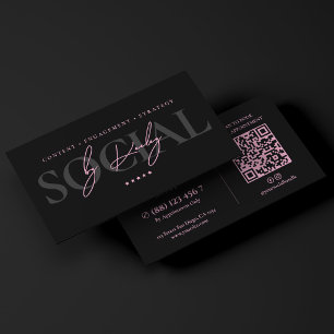 Cartão De Visita Marketing de Mídia Social Minimalista Rosa Preto