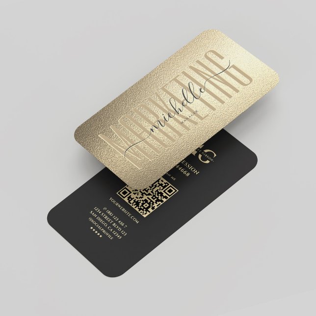 Cartão De Visita Marketing de Monograma Moderno com Falhas Douradas (Modern Monogram Marketing Professional Black Gold Business Card
)