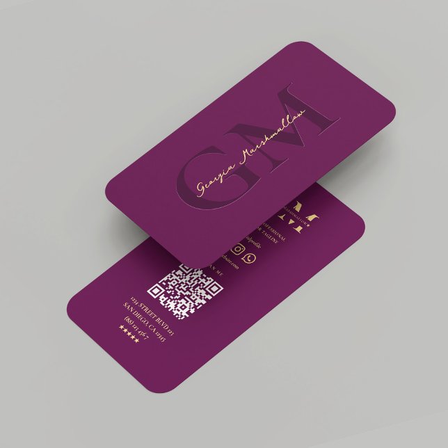 Cartão De Visita Marketing de Monograma Moderno, Luxo Roxo Dourado (Modern Monogram Marketing Luxury Purple Gold Business Card
)