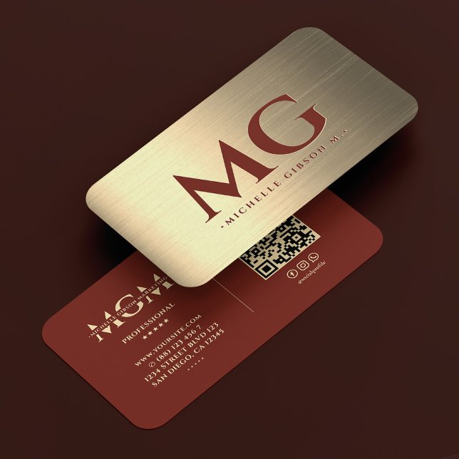 Cartão De Visita Marketing Monograma Elegante Terracotta Dourada Mo (Marketing Monogram Elegant Terracotta Gold Modern Business Card
)