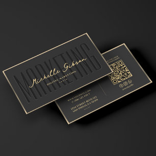 Cartão De Visita Marketing Professional Elegante preto Dourado