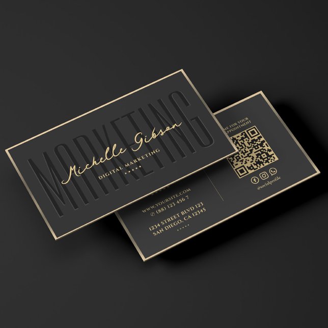 Cartão De Visita Marketing Professional Elegante preto Dourado (Modern Marketing Professional Elegant Black Gold Business Card
)