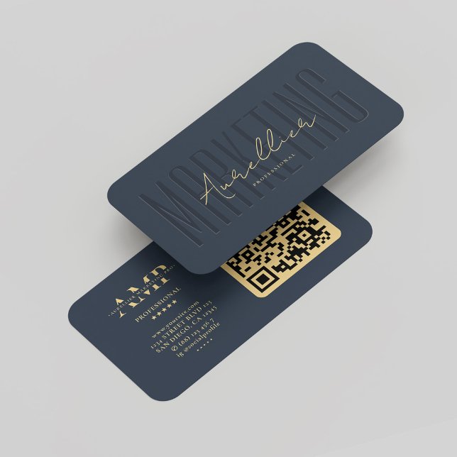 Cartão De Visita Marketing profissional Monograma Azul Escuro Moder (Professional Marketing Monogram Dark Blue Modern Business Card
)