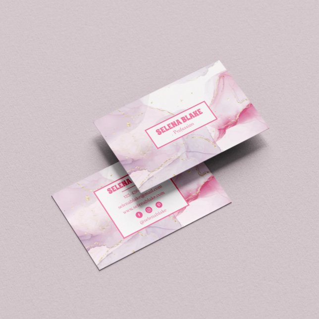 Cartão De Visita Mármaco de Aquarela Rosa Elegante - Largura Dourad (Criador carregado)