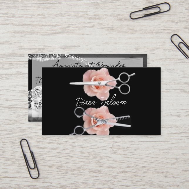 Cartão De Visita Mármaco Preto do Lembrete de Compromisso de Hairdr (Frente/Verso In Situ)