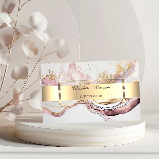 Cartão De Visita Mármaco Rosa Dourado Elegante (Criador carregado)