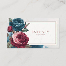 Cartão De Visita Mármore Azul Teal Floral Rosa Vintage Temperamenta