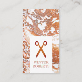 Cartão De Visita Mármore branco de coral estilista de cabelo elegan