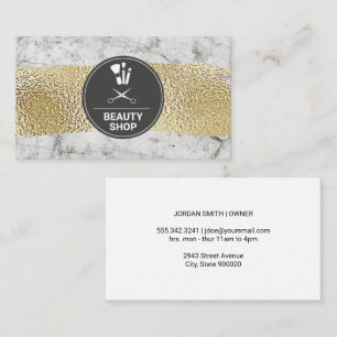 Cartão De Visita Mármore Branco   Dourado Bruto   Pincéis de maquil