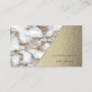 Cartão De Visita Mármore Branco Dourado Moderno e Elegante, Geométr
