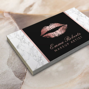Cartão De Visita Mármore branco elegante dos lábios Dourados