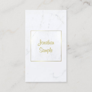 Cartão De Visita Mármore Branco Elegante Dourado Script Simples Lux