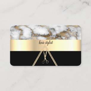 Cartão De Visita Mármore Branco Elegante Moderno Preto, Ouro, Tesou