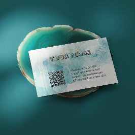 Cartão De Visita Mármore de Tinta Alcoólica Azul Esmeralda Elegante