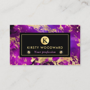 Cartão De Visita Mármore Galáxia Roxo e Dourado Elegante