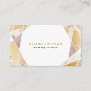 Cartão De Visita Mármore geométrico na moda do ouro do falso