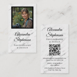 Cartão De Visita Mármore Moderno Clássico Elegante Código QR Foto P