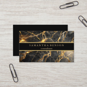 Cartão De Visita Mármore negro elegante e Design Dourado metálico