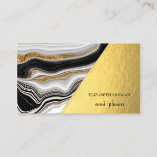 Cartão De Visita Mármore Preto Branco Dourado Moderno Elegante