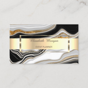 Cartão De Visita Mármore Preto Branco Elegante Dourado