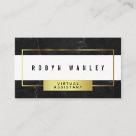 Cartão De Visita Mármore preto moderno com branco e ouro