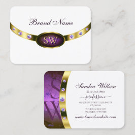 Cartão De Visita Mármore Roxo Branco Escuro e Dourado com Iniciais