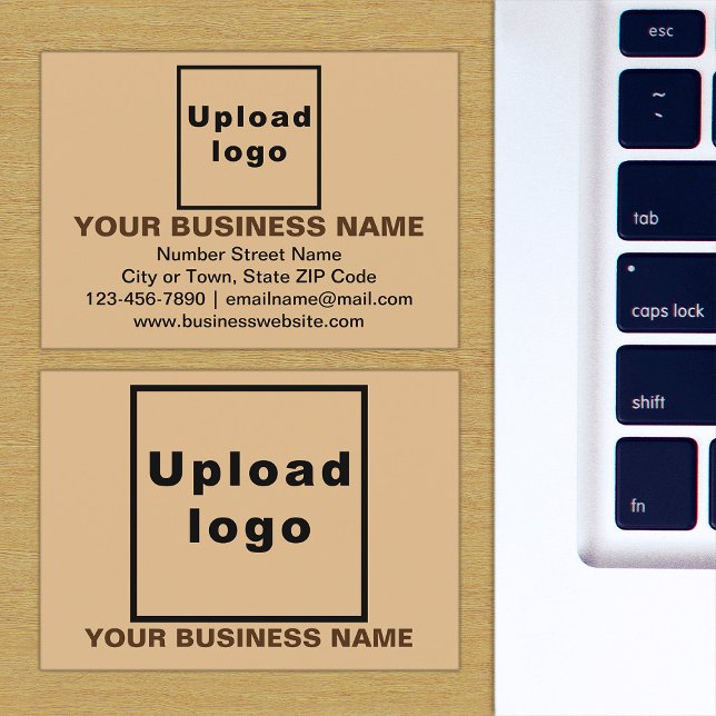 Cartão de Visita Marrom Claro com Marca (The front and back of the light brown business card with your brand)