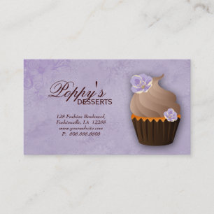 Cartão De Visita Marrom Cupcake Púrpura Floral Roxo