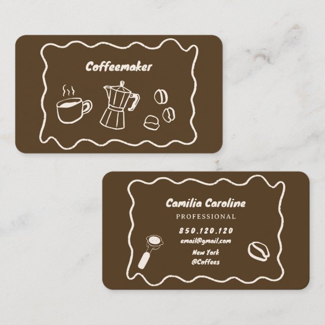 cartão de visita marrom de café aconchegante com d (Frente/Verso)