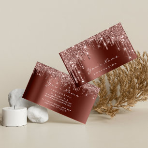 Cartão De Visita Marrom do Manicure do Rosa Glitter de Evento de Ma