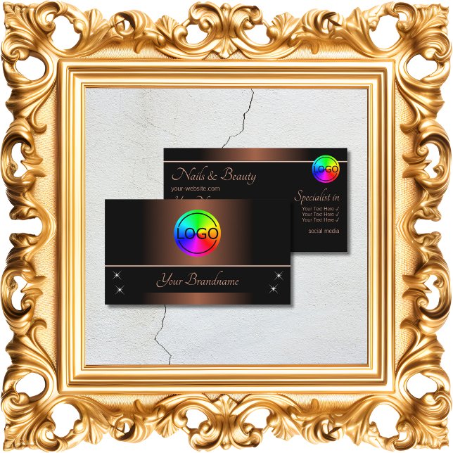 Cartão De Visita Marrom e preto elegantes com profissional de logot (Criador carregado)