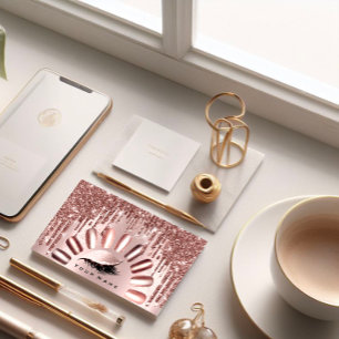 Cartão De Visita Marrom Rosa de Manicure de Unhas com Traços de Re