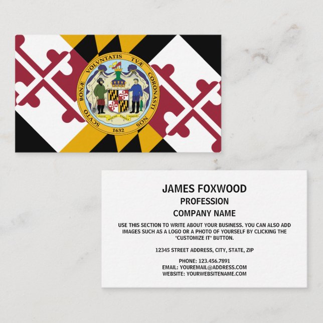 Cartão De Visita Marylander Flag & Seal Design, Flag of Maryland (Frente/Verso)