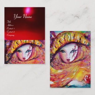 CARTÃO DE VISITA MÁSCARA CARNIVAL AMARELO COM ROSA VERMELHA