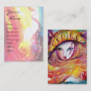 CARTÃO DE VISITA MÁSCARA CARNIVAL AMARELO COM ROSA VERMELHA