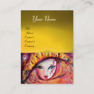 Cartão De Visita MÁSCARA CARNIVAL AMARELO COM ROSA VERMELHA, Topaz