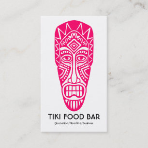Cartão De Visita Máscara de Tiki - Vermelho de Neon em Branco