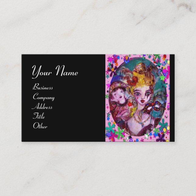 Cartão De Visita MÁSCARAS MASCARADA de namorados,CONFETTI,preto-ros (Frente)